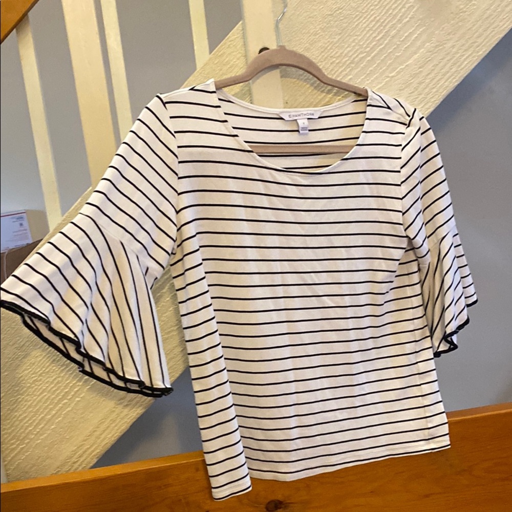41 Hawthorn Ruffled Bell Sleeve Blouse with Black and white stripes